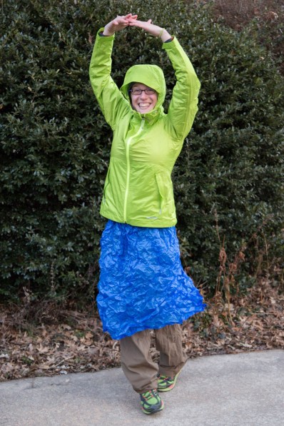 Northstar wearing Marmot Crystalline jacket and ULA Rain Kilt