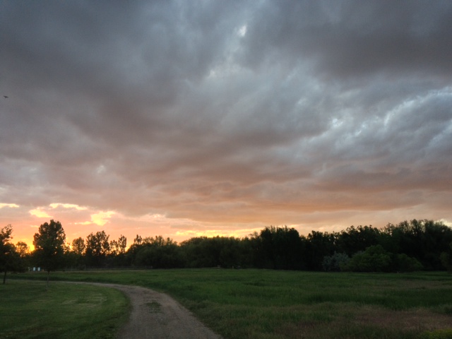 Park and bike path outside our front door. The sunsets have been fun to watch. 
