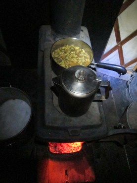Cooking on a wood cast iron stove