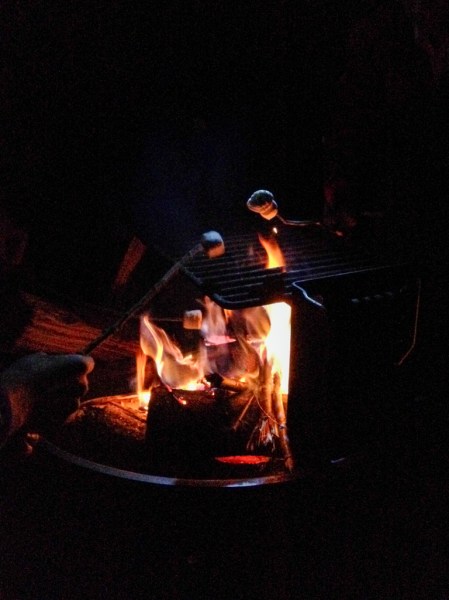 Roasting marshmallows the night before the wedding